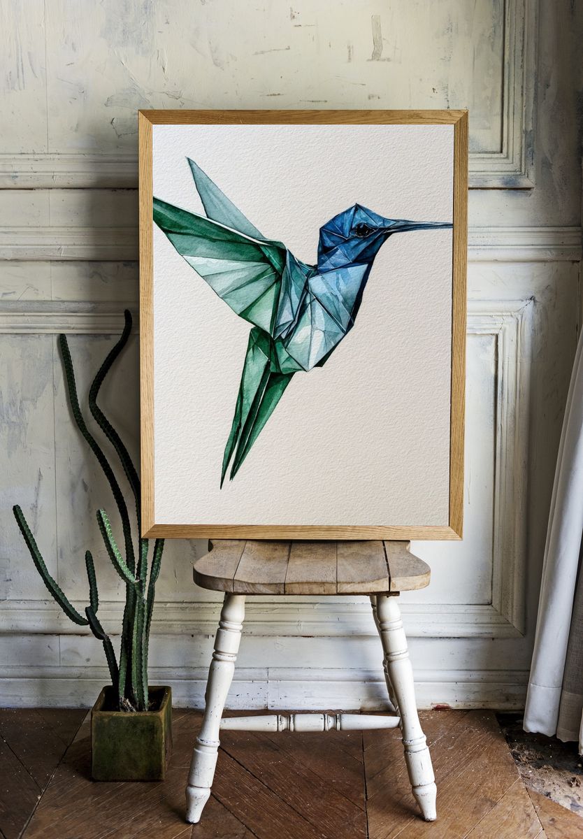 Origami Hummingbird Illustration Poster. room preview