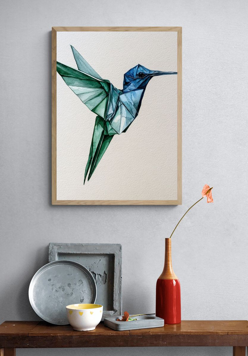 Origami Hummingbird Illustration Poster. — room view 3