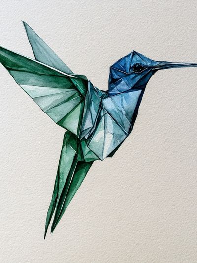 Origami Hummingbird Illustration Poster.
