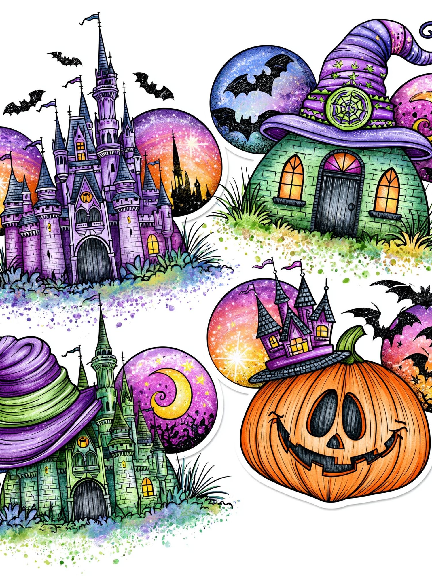 Halloween Witch Houses Illustration Poster. poster — illustration art