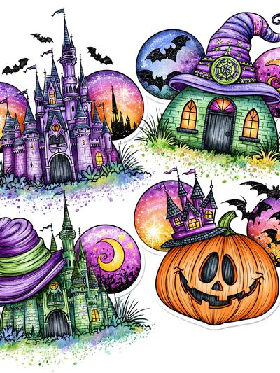 Halloween Witch Houses Illustration Poster. poster