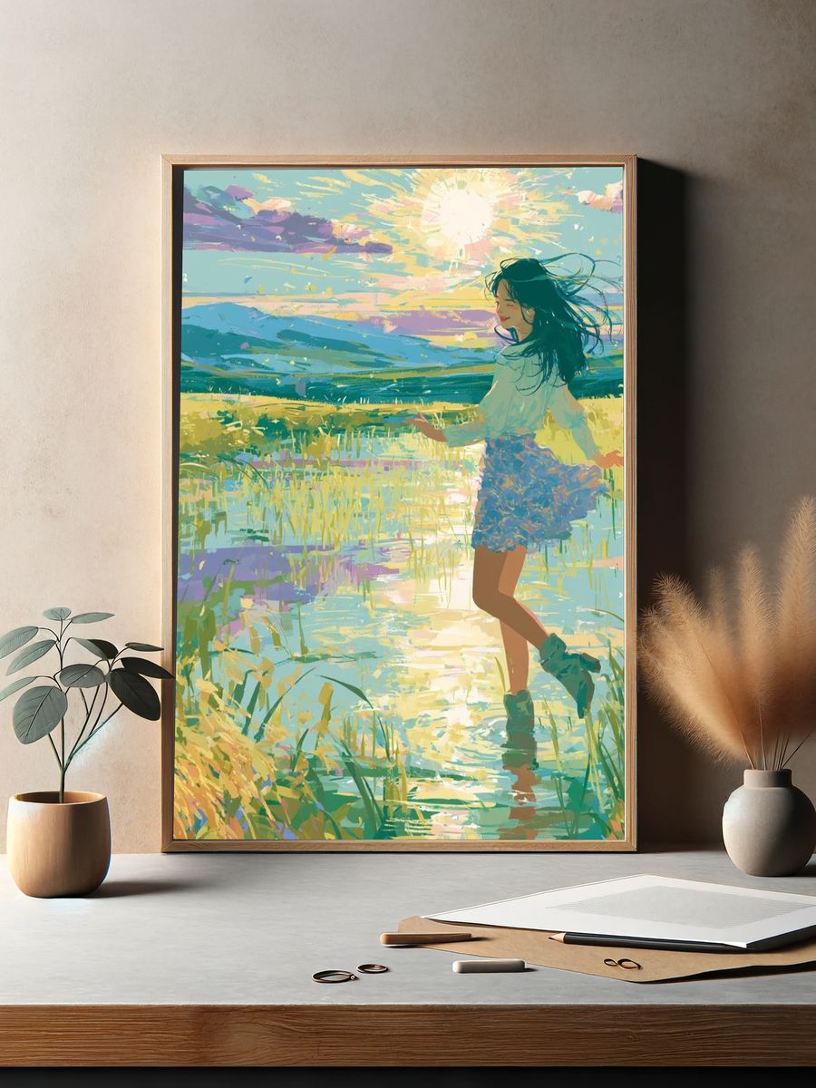 Sunlit Meadow Girl Illustration Poster. — room view 2