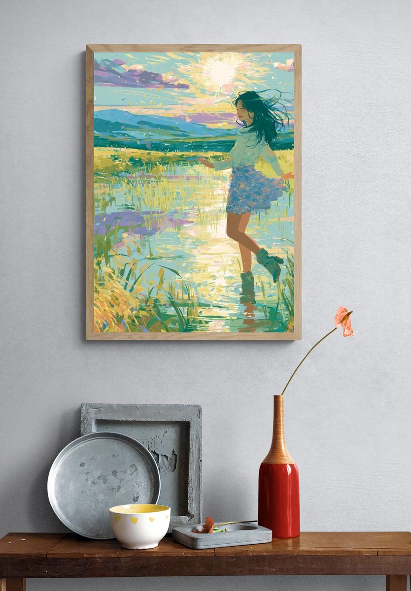Sunlit Meadow Girl Illustration Poster. — room view 3
