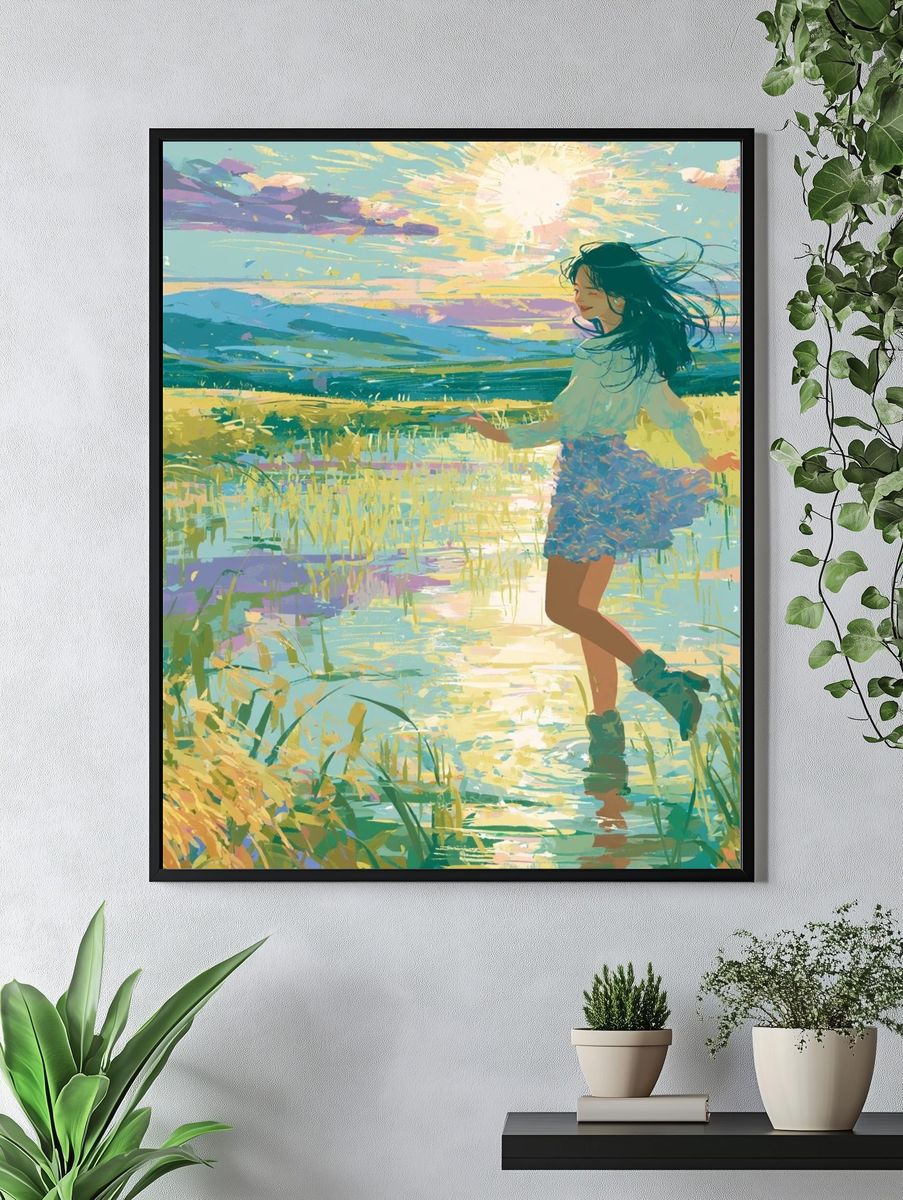 Sunlit Meadow Girl Illustration Poster. — room view 4