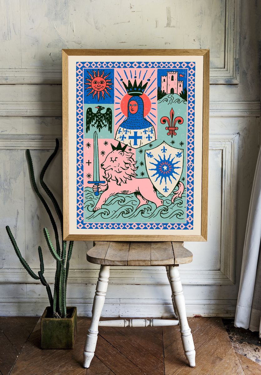 Heraldic Lion Illustration Poster. room preview