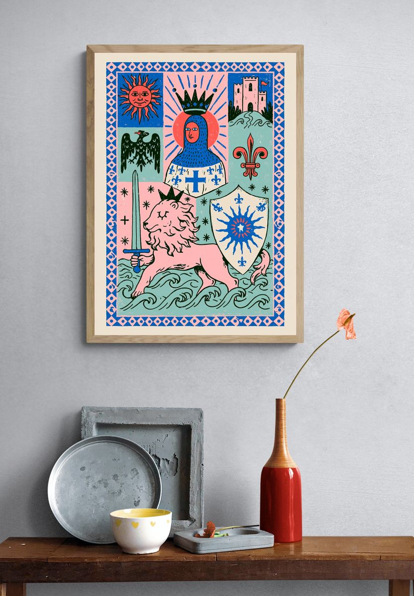 Heraldic Lion Illustration Poster. — room view 3