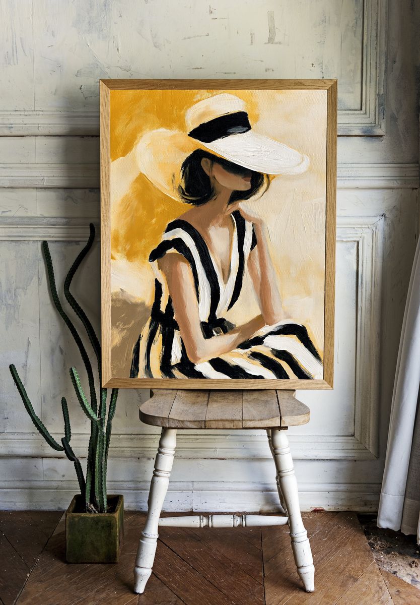 Sun Hat Portrait Illustration Poster. room preview
