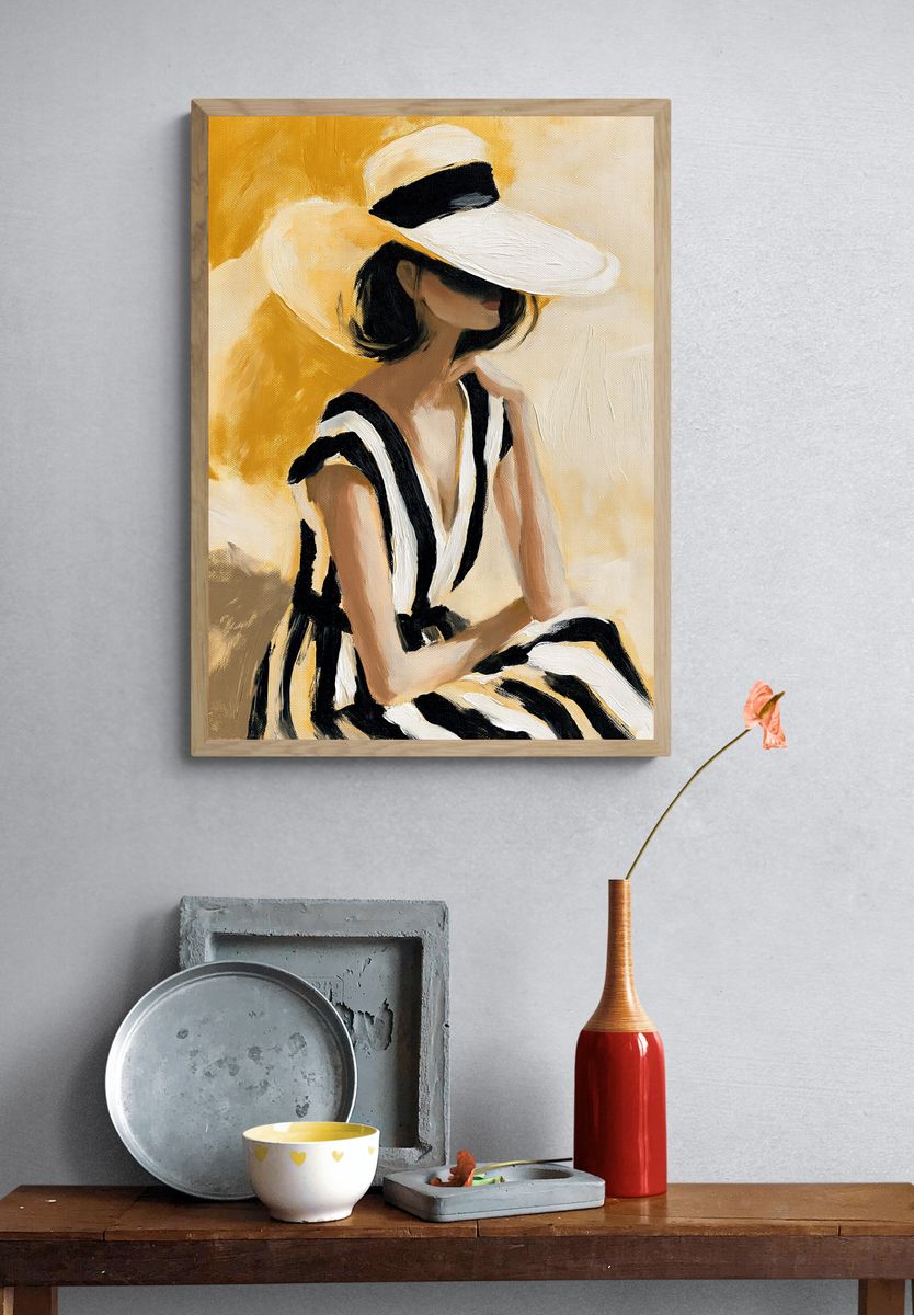 Sun Hat Portrait Illustration Poster. — room view 3