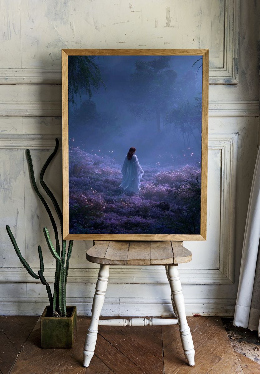 Moonlit Forest Figure Illustration Poster. room preview