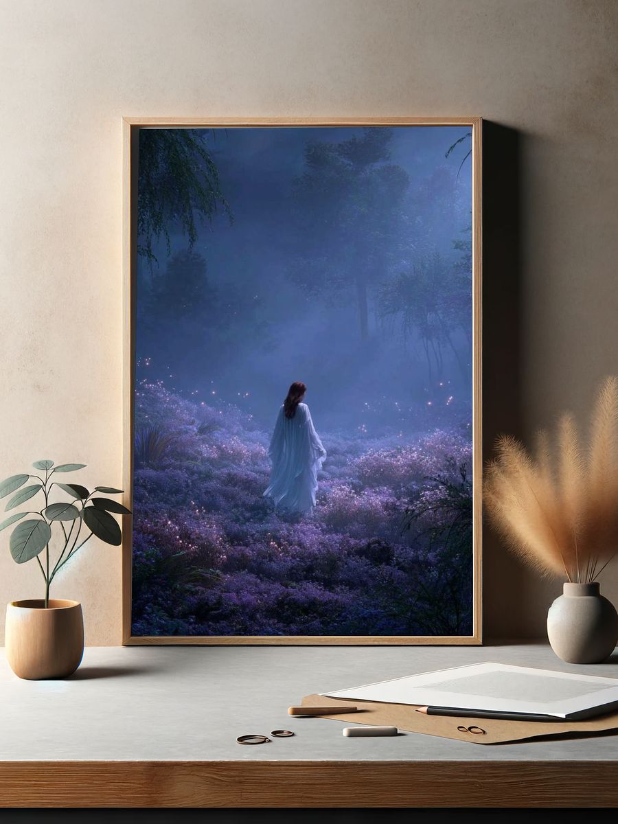 Moonlit Forest Figure Illustration Poster. — room view 2