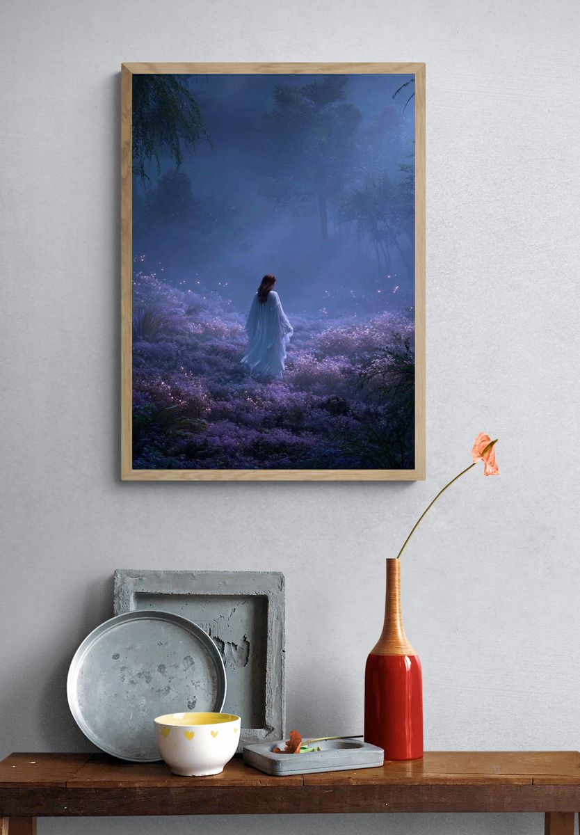Moonlit Forest Figure Illustration Poster. — room view 3