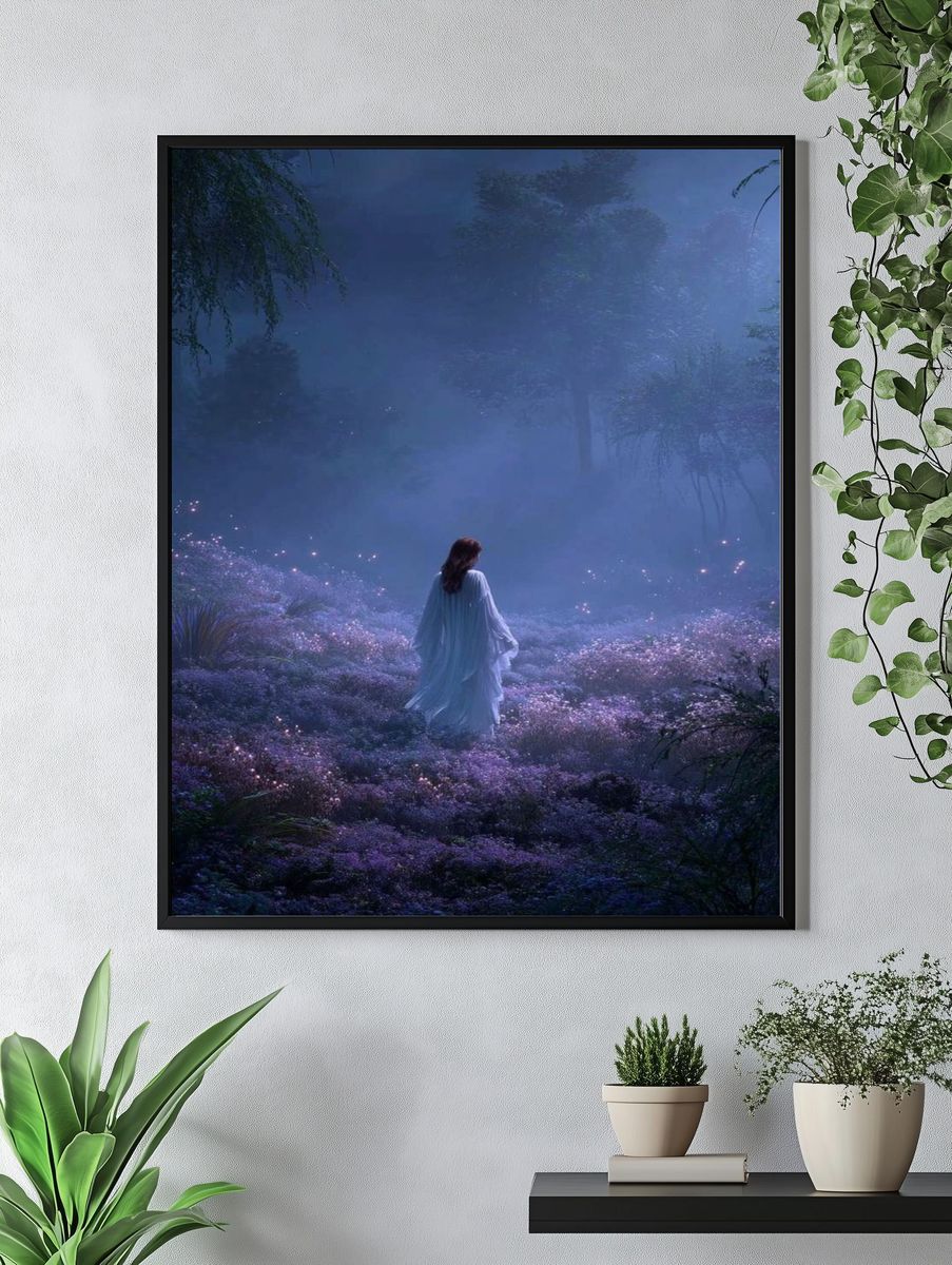 Moonlit Forest Figure Illustration Poster. — room view 4