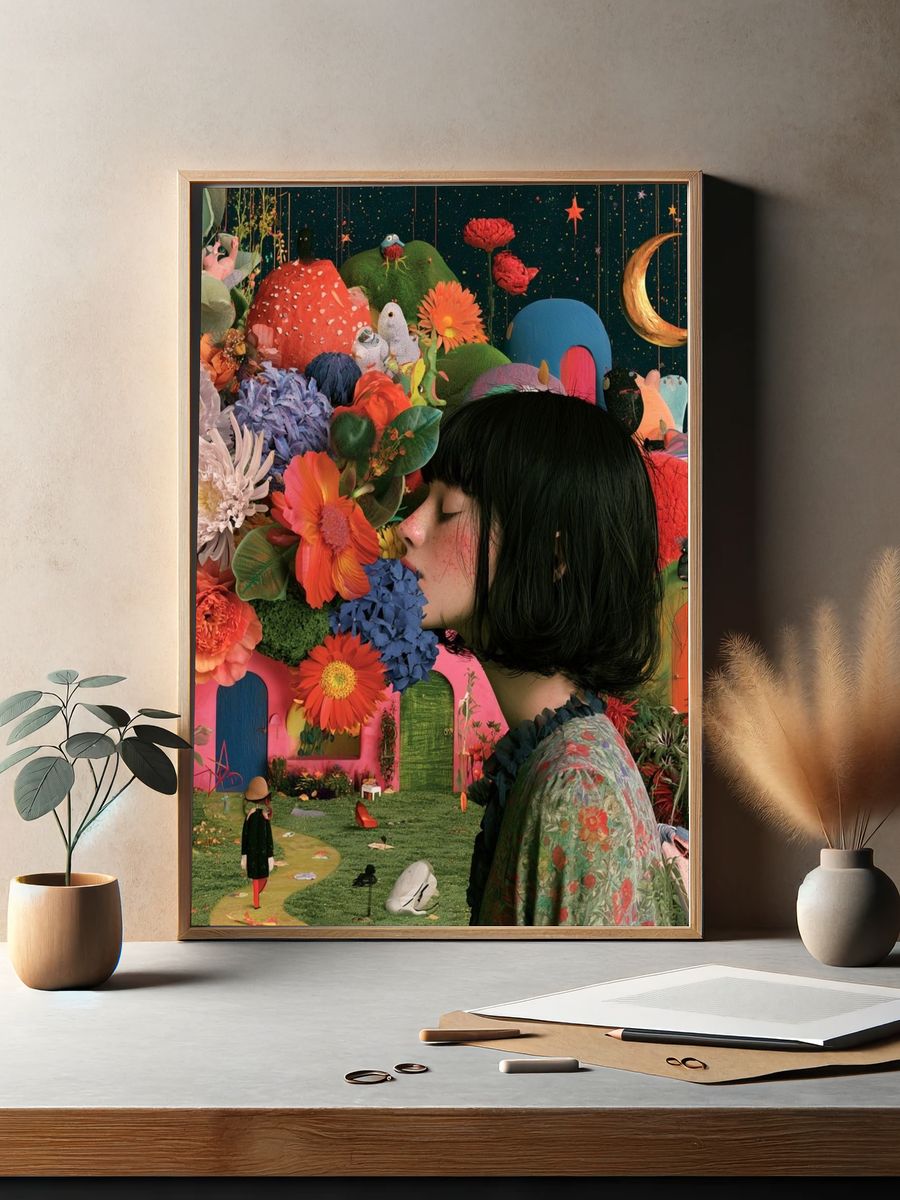 Surreal Floral Dreamscape Poster. — room view 2