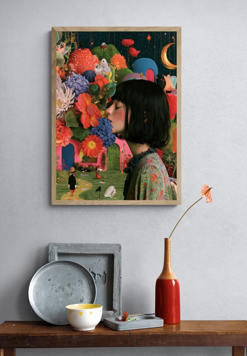 Surreal Floral Dreamscape Poster. — room view 3