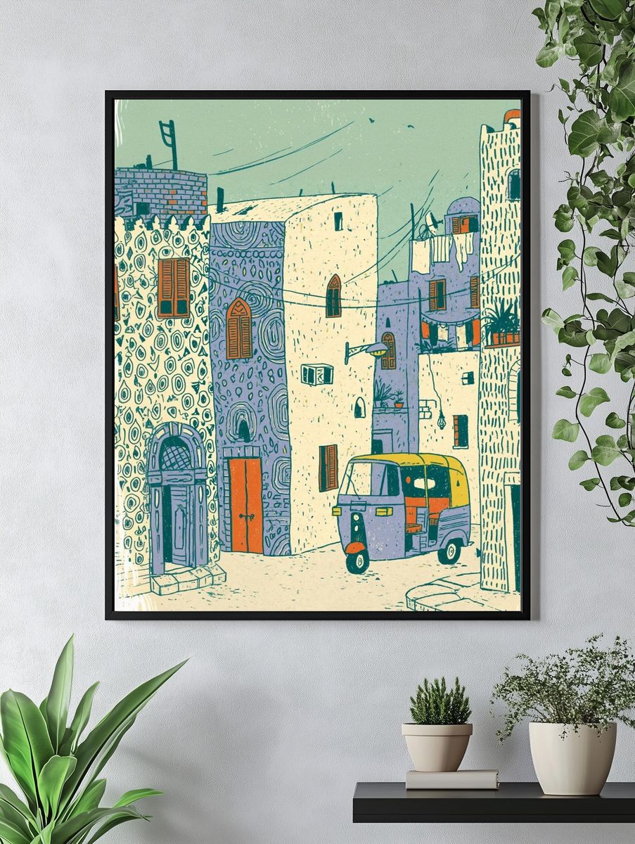 Mediterranean Street Scene Illustration Poster. — room view 4