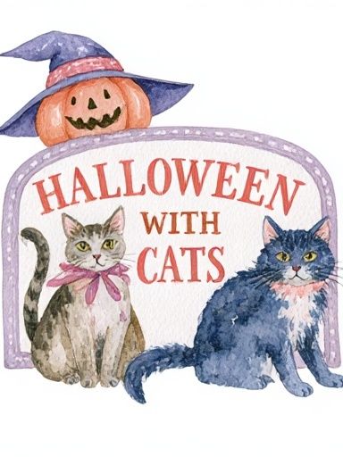 Halloween with Cats Illustration Poster. poster detail