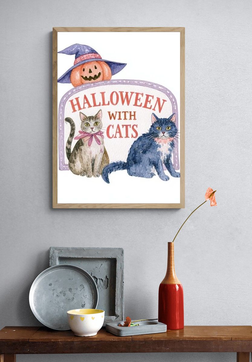 Halloween with Cats Illustration Poster. — room view 3