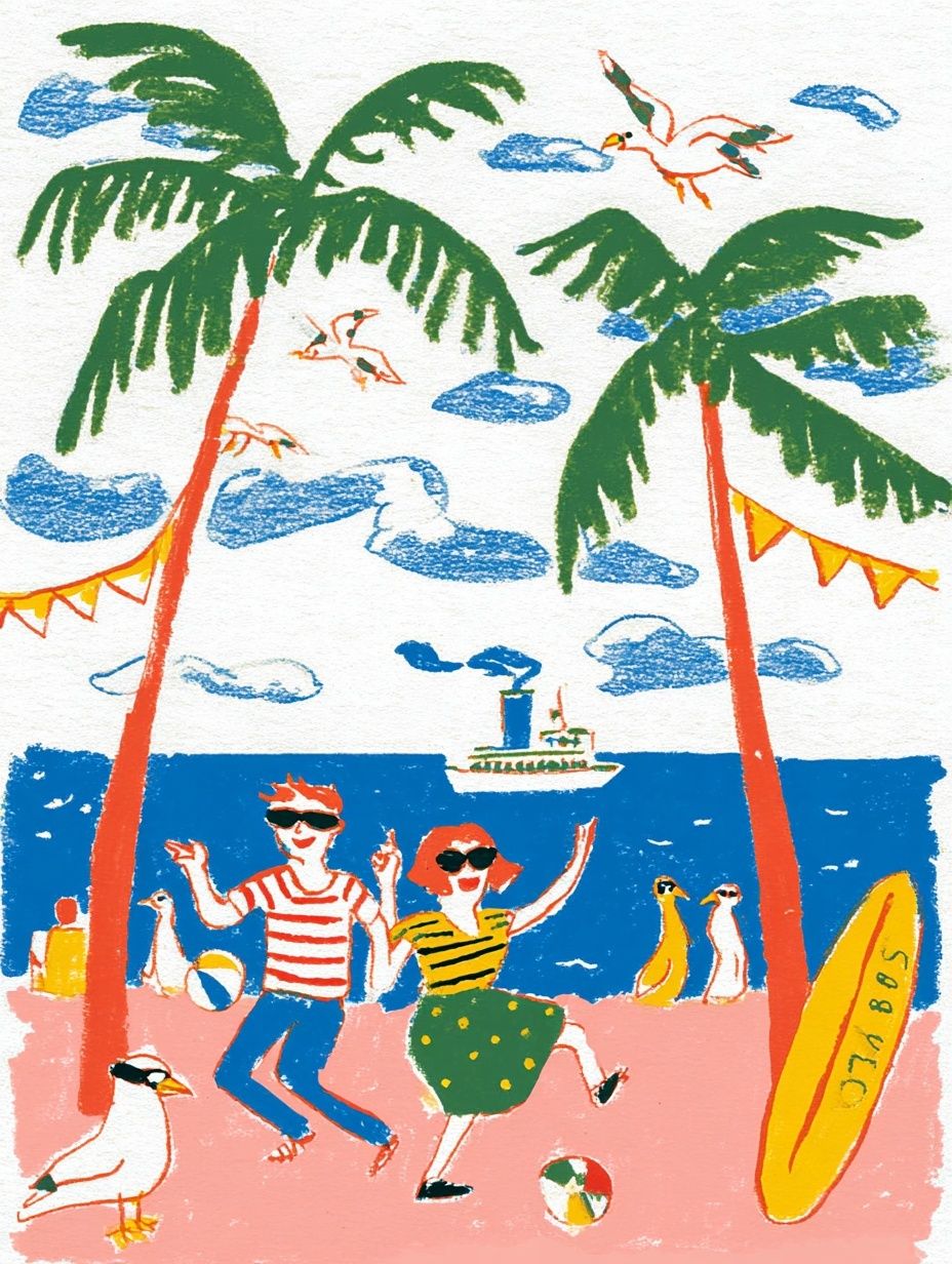 Tropical Beach Dance Illustration Poster. poster — illustration art