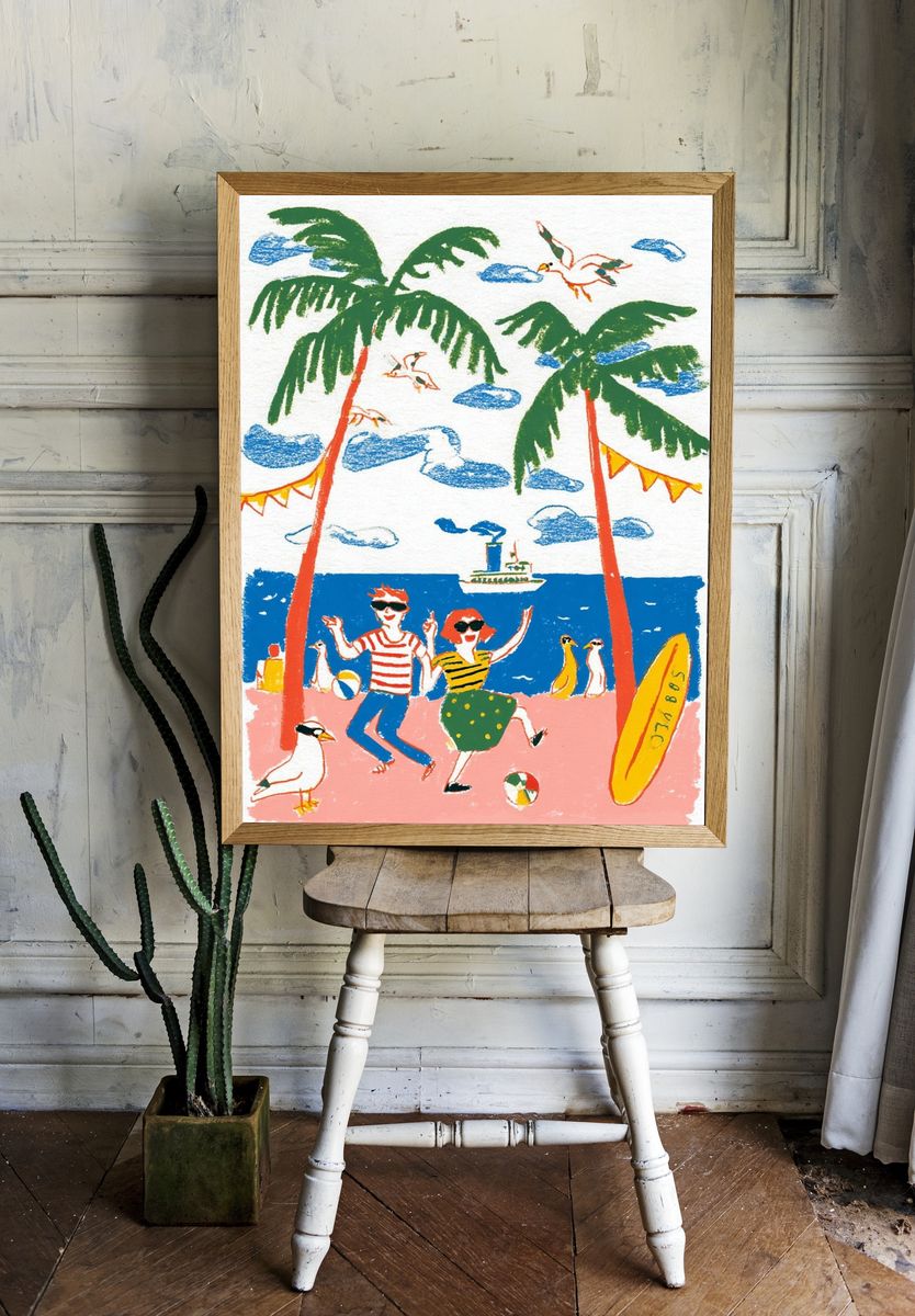 Tropical Beach Dance Illustration Poster. — room view 1