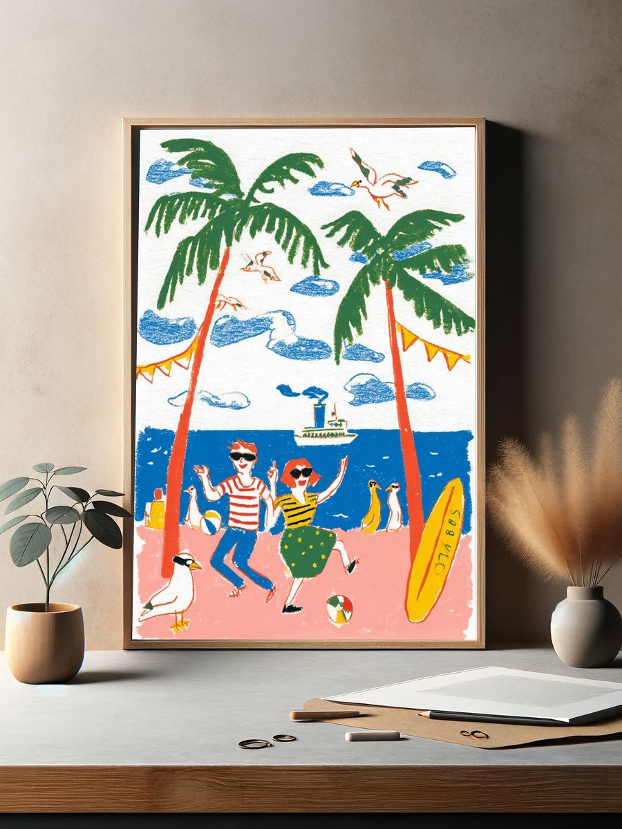 Tropical Beach Dance Illustration Poster. — room view 2