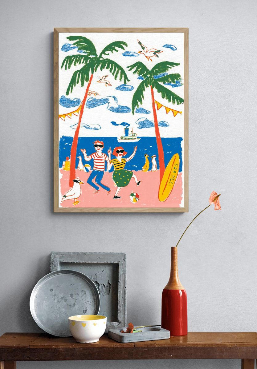 Tropical Beach Dance Illustration Poster. — room view 3
