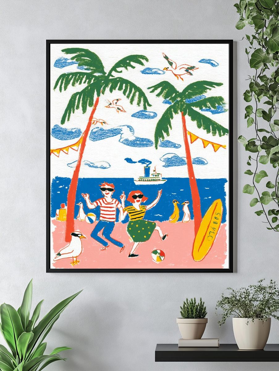 Tropical Beach Dance Illustration Poster. — room view 4