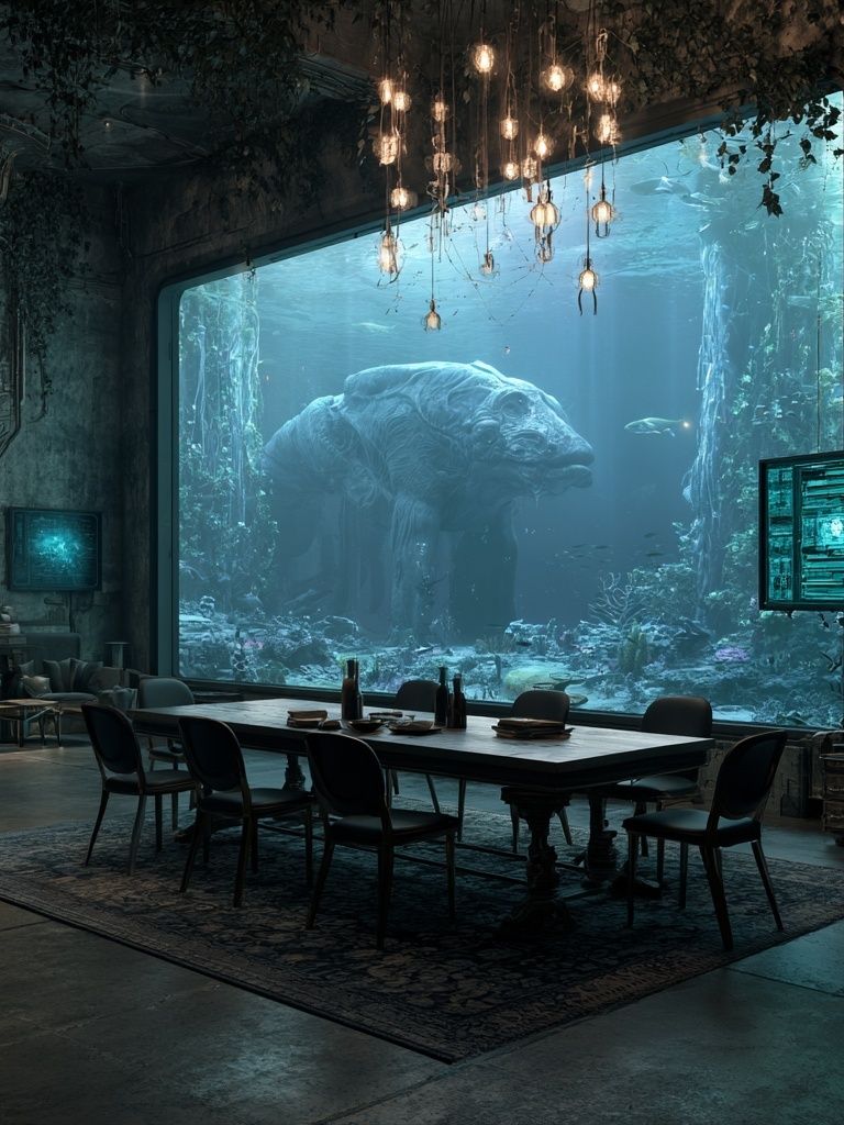 Underwater Dining Room Surrealism Print. poster — illustration art
