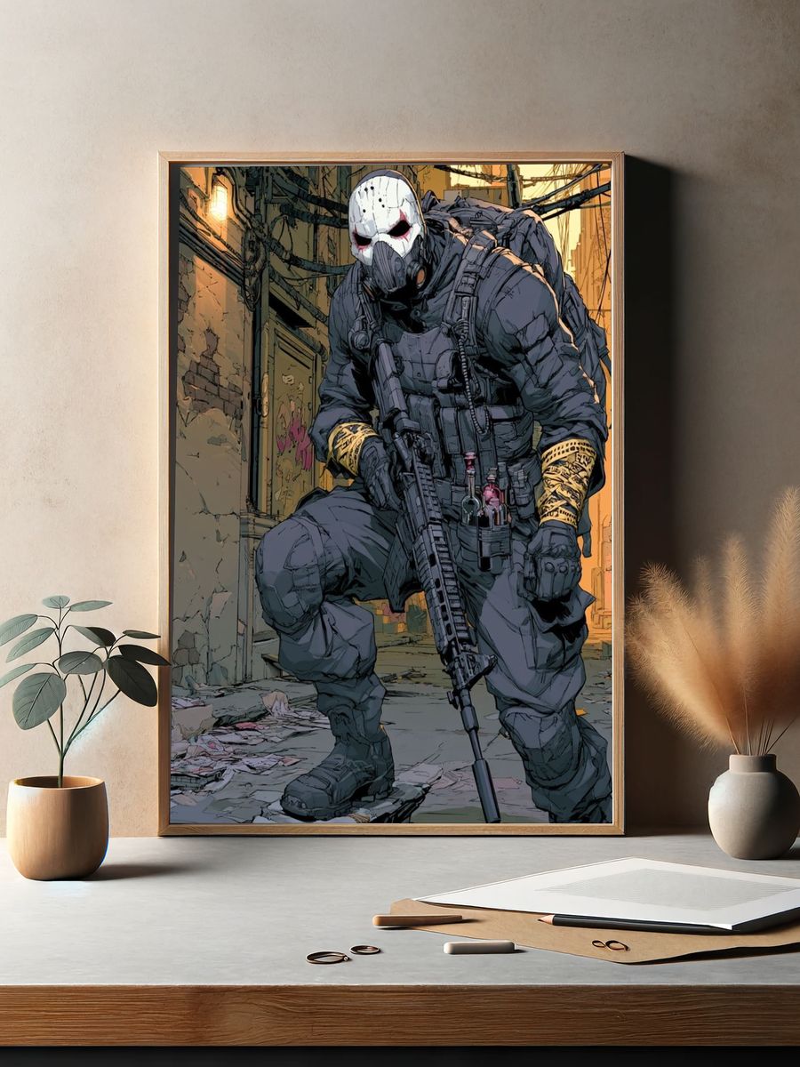 Masked Tactical Soldier Digital Art Poster. — room view 2
