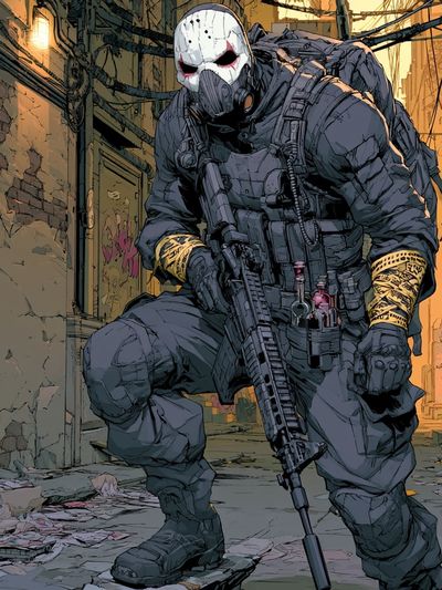 Masked Tactical Soldier Digital Art Poster.