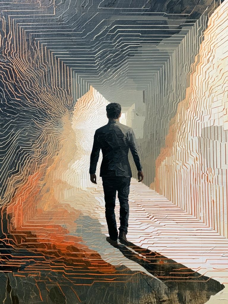 Solitary Figure in Neon Tunnel Print. poster detail