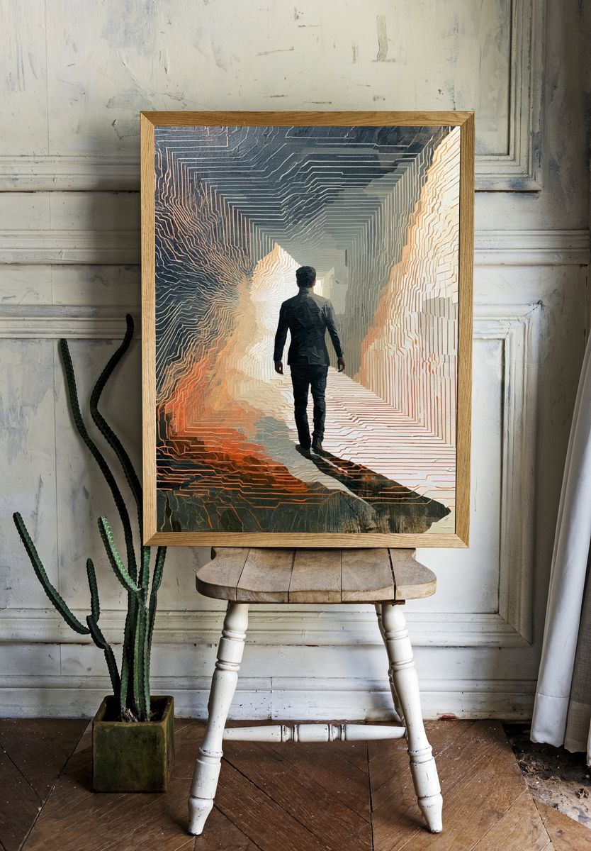 Solitary Figure in Neon Tunnel Print. room preview