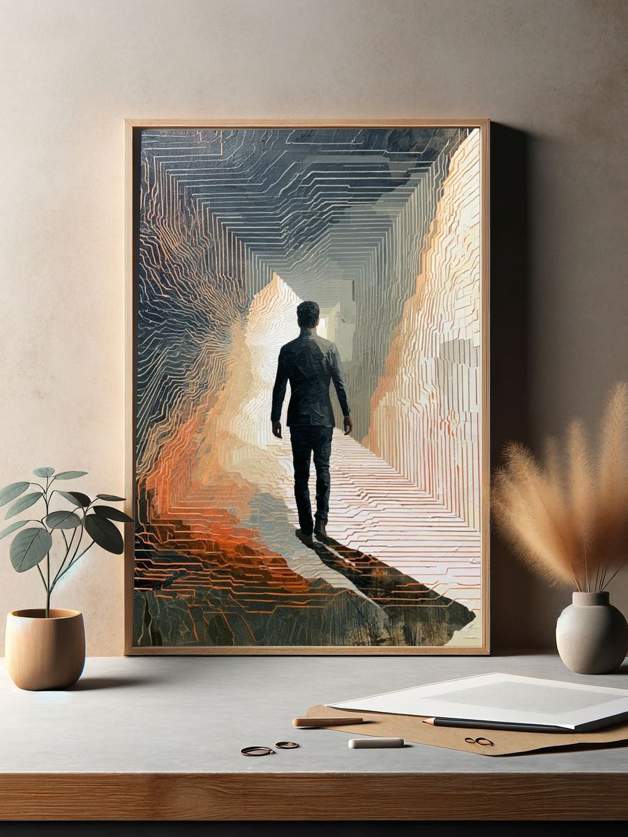 Solitary Figure in Neon Tunnel Print. — room view 2