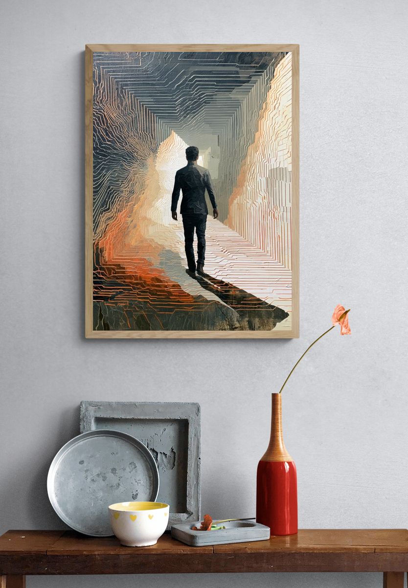 Solitary Figure in Neon Tunnel Print. — room view 3