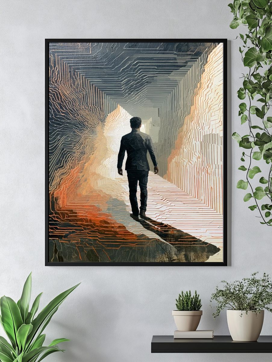 Solitary Figure in Neon Tunnel Print. — room view 4
