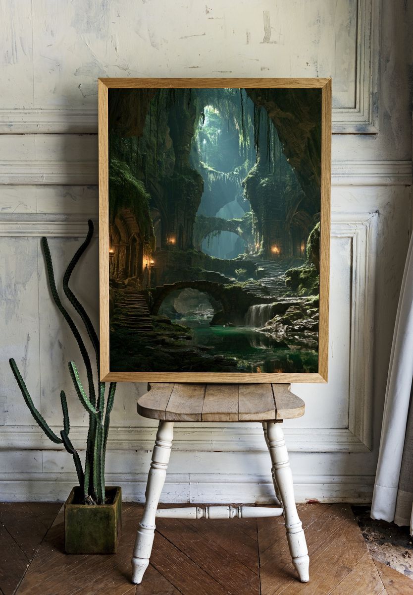 Enchanted Cave Ruins Fantasy Print. room preview