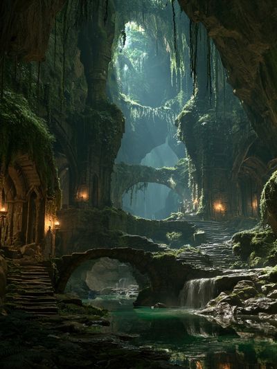Enchanted Cave Ruins Fantasy Print.
