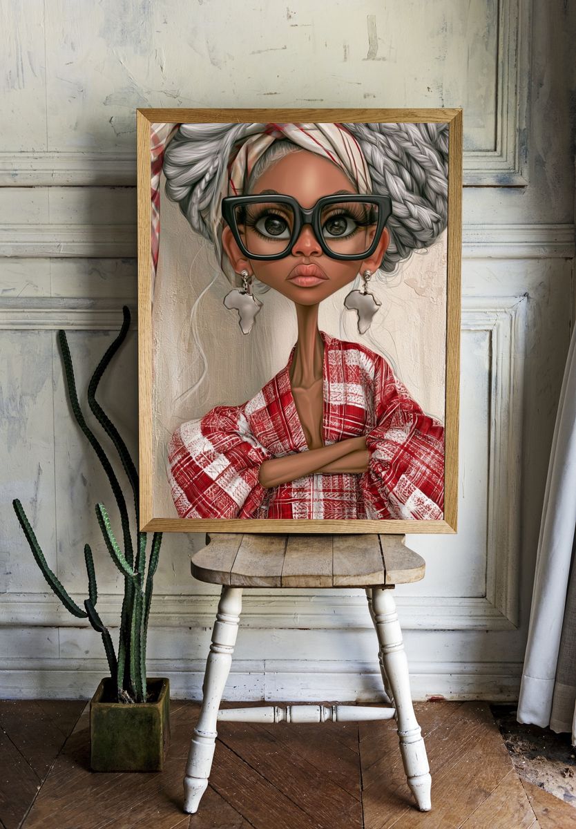 Stylish African Portrait Illustration Poster. — room view 1