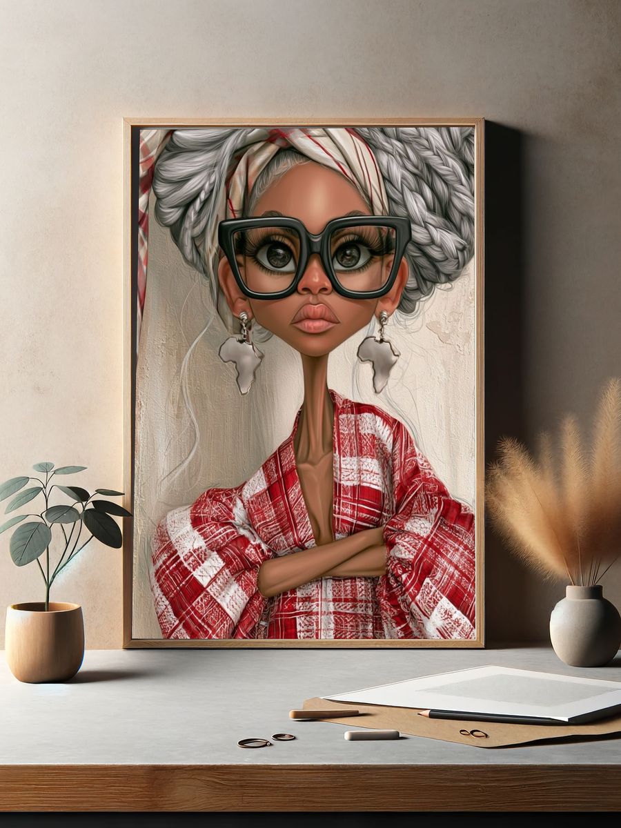 Stylish African Portrait Illustration Poster. — room view 2