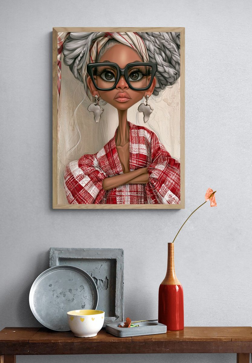Stylish African Portrait Illustration Poster. — room view 3