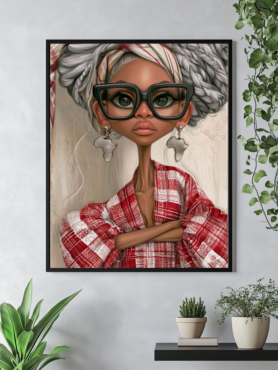 Stylish African Portrait Illustration Poster. — room view 4