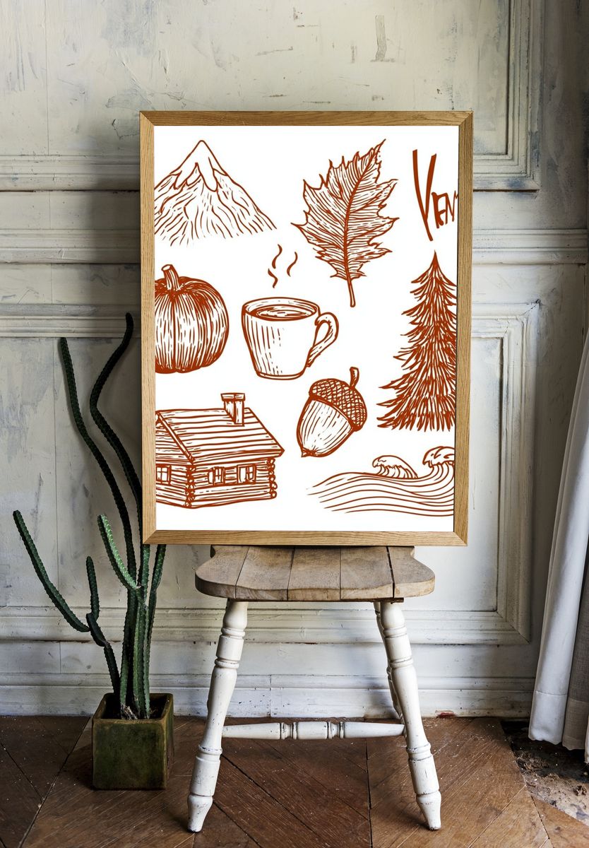 Autumn Cabin Sketch Poster. — room view 1