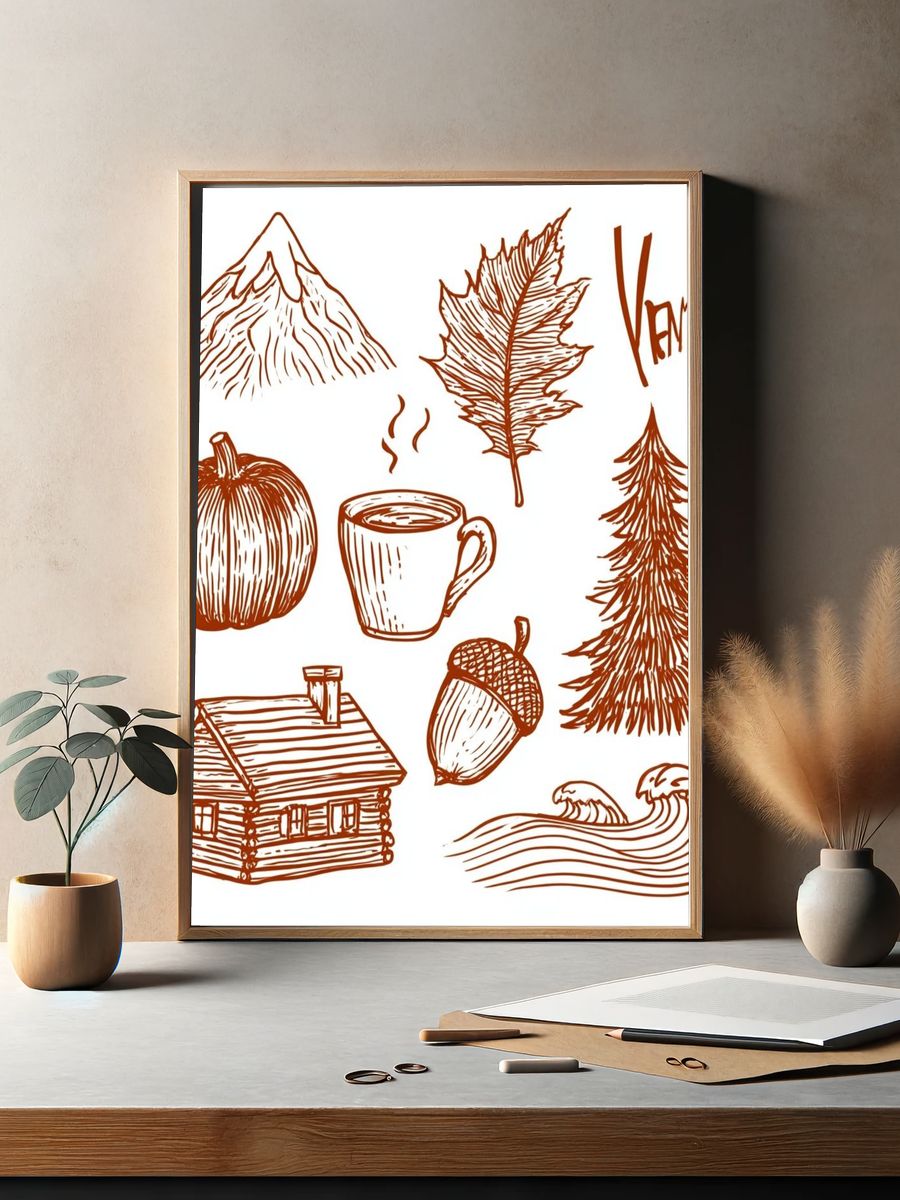Autumn Cabin Sketch Poster. — room view 2