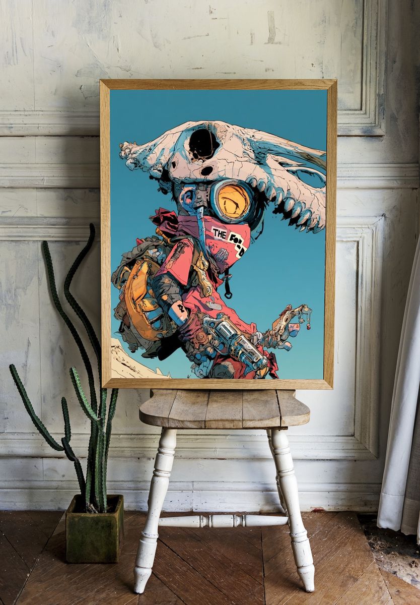 Cyberpunk Skull Rider Illustration Poster. — room view 1