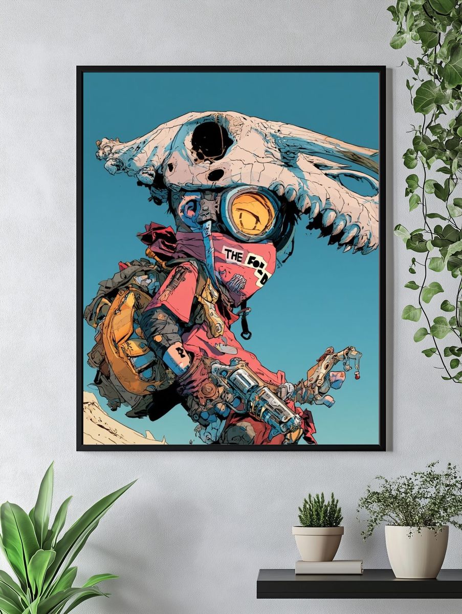 Cyberpunk Skull Rider Illustration Poster. — room view 4