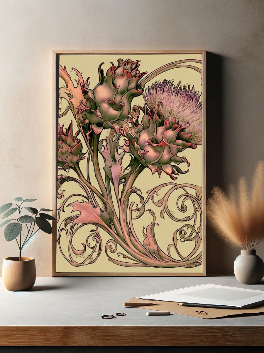 Art Nouveau Floral Illustration Poster. — room view 2