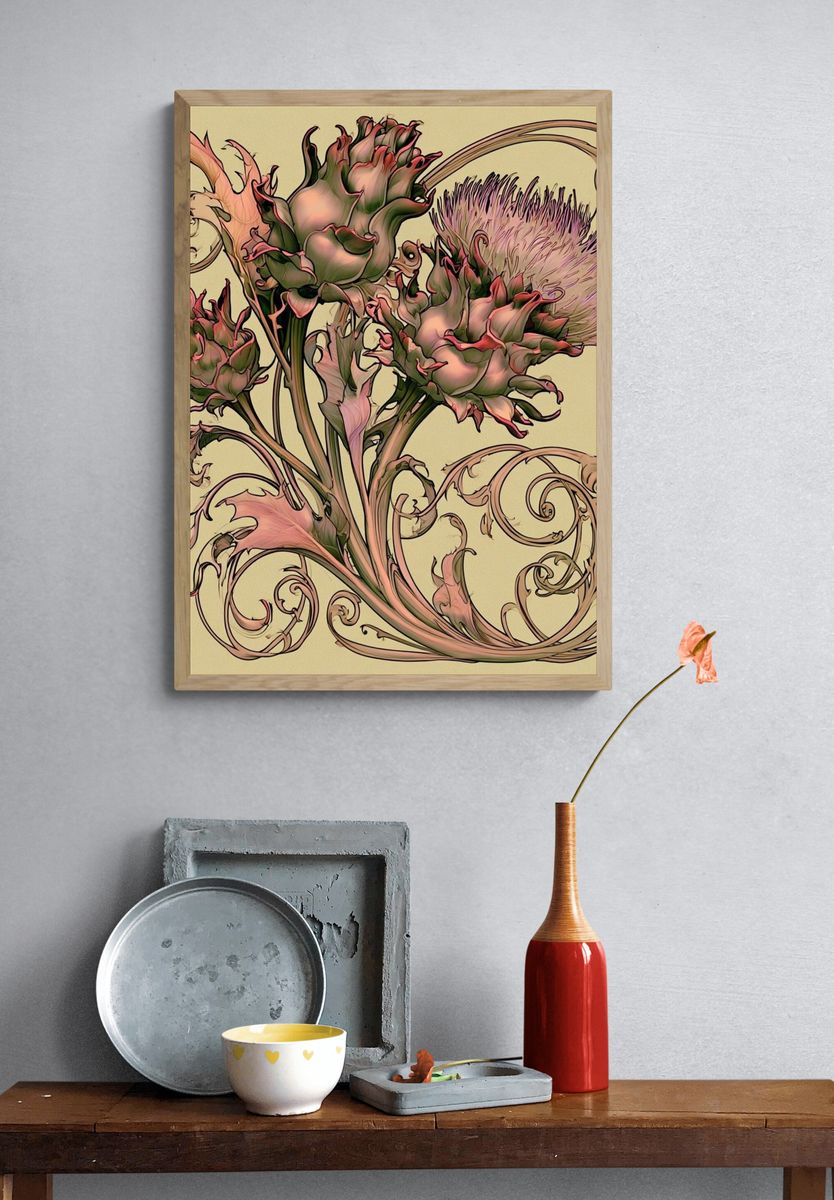Art Nouveau Floral Illustration Poster. — room view 3