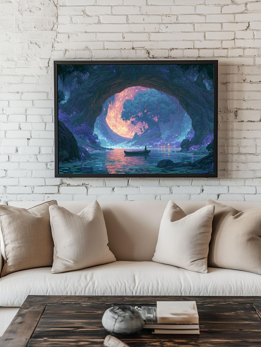 Moonlit Forest Lake Digital-Art Poster. — room view 1