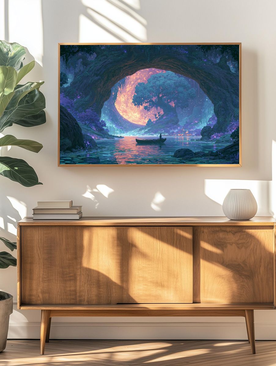 Moonlit Forest Lake Digital-Art Poster. — room view 3