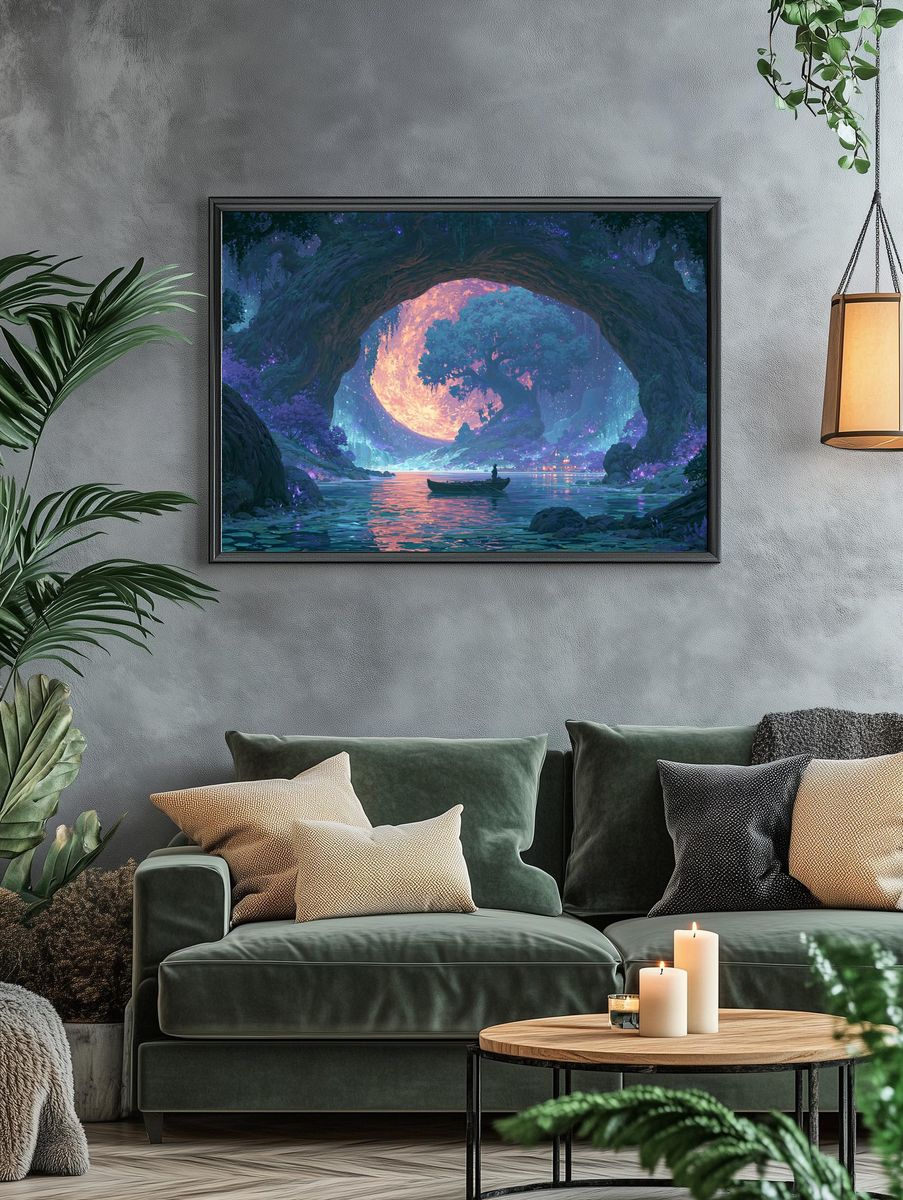 Moonlit Forest Lake Digital-Art Poster. — room view 4