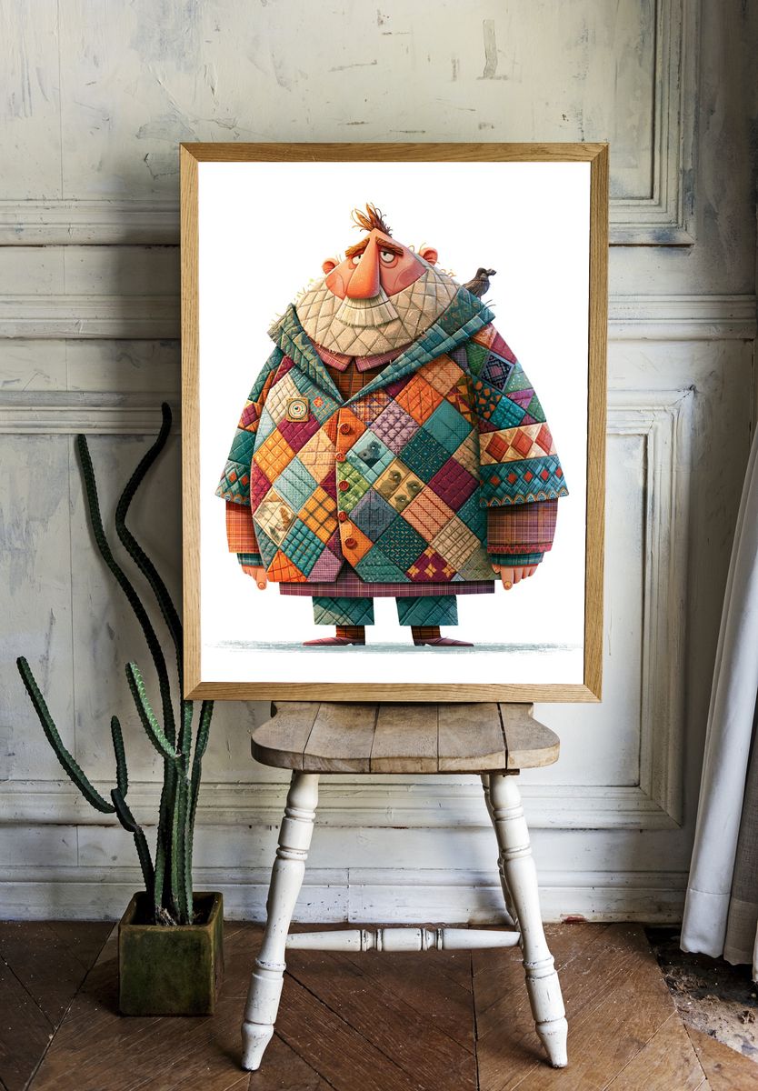 Patchwork Man Illustration Poster. room preview